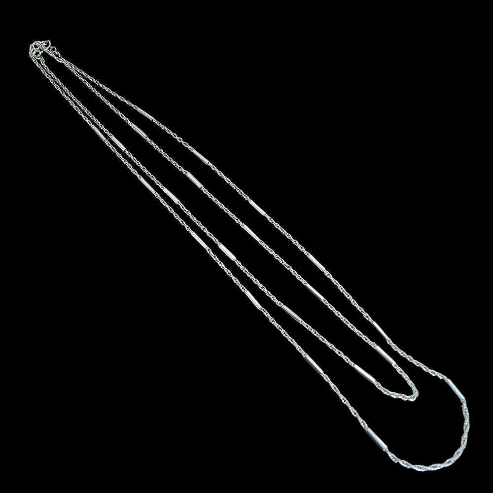 Long Silver Tone 66" Necklace Metal Links Rectangle Bars